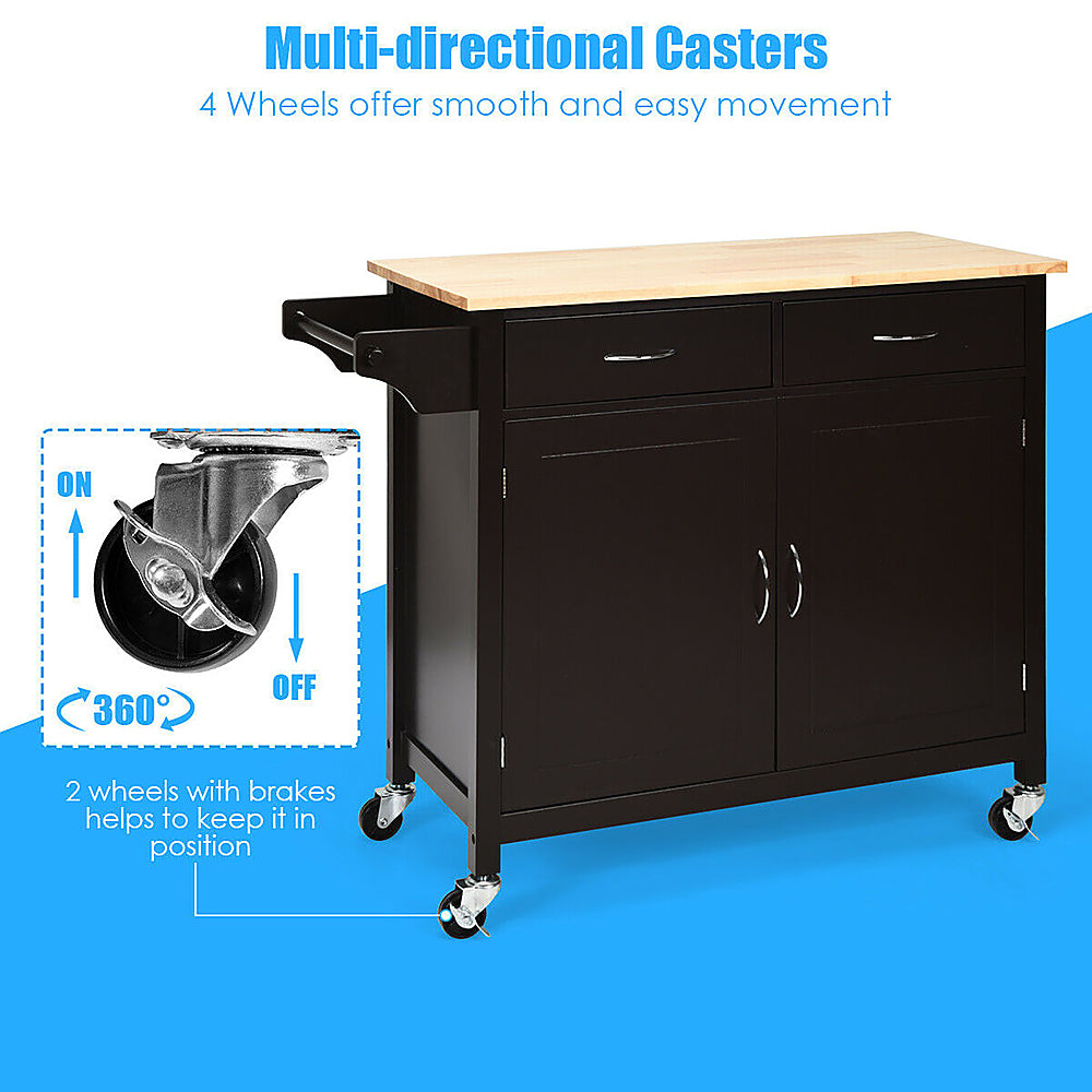 Costway Modern Rolling Kitchen Island Cart Wood Top Storage Trolley with Storage Drawers - Brown_6