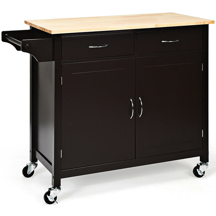 Costway Modern Rolling Kitchen Island Cart Wood Top Storage Trolley with Storage Drawers - Brown_11