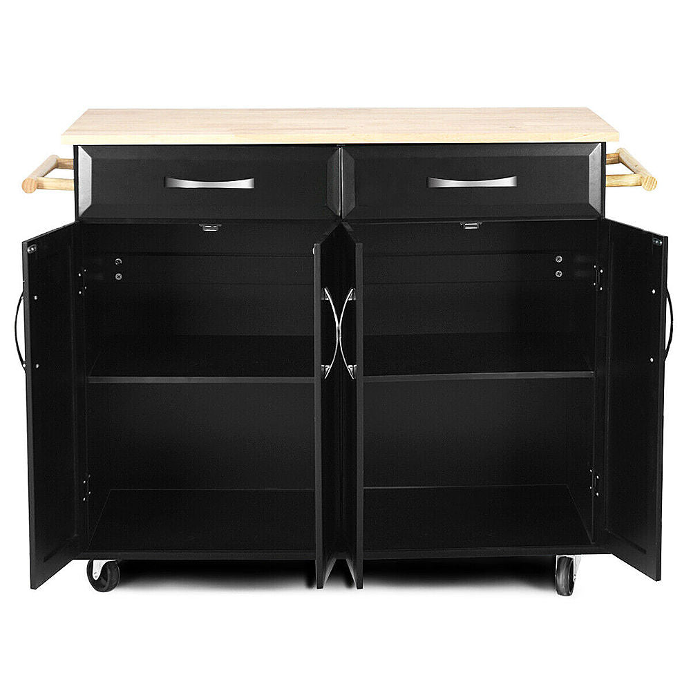 Costway Rolling Kitchen Trolley Island Cart Wood Top Storage Cabinet Utility W/ Drawers - Black_10