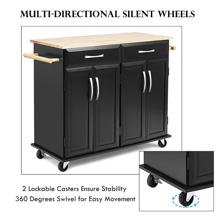 Costway Rolling Kitchen Trolley Island  Cart Wood Top Storage Cabinet Utility w/ Drawers - Black_4