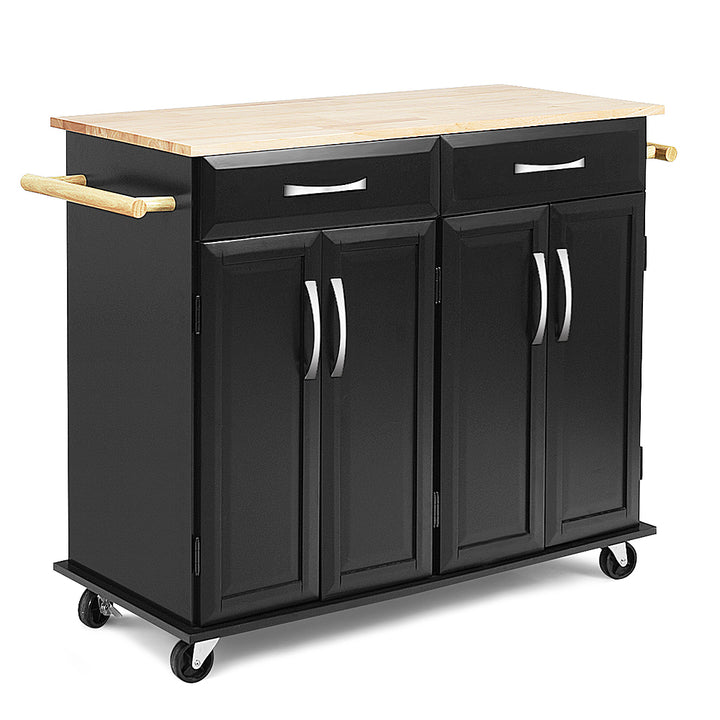 Costway Rolling Kitchen Trolley Island  Cart Wood Top Storage Cabinet Utility w/ Drawers - Black_7