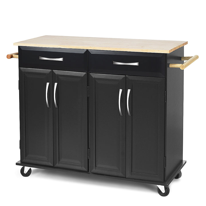 Costway Rolling Kitchen Trolley Island  Cart Wood Top Storage Cabinet Utility w/ Drawers - Black_9