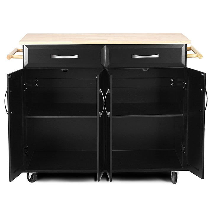 Costway Rolling Kitchen Trolley Island  Cart Wood Top Storage Cabinet Utility w/ Drawers - Black_10