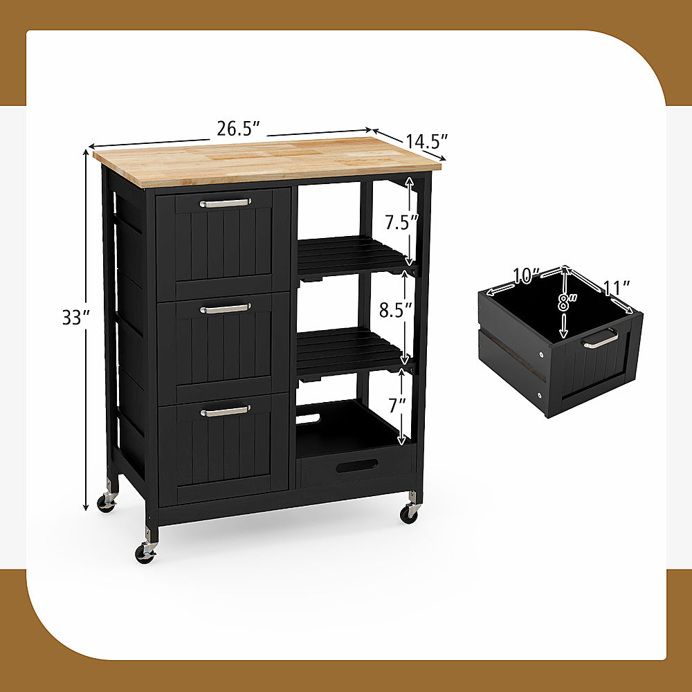 Costway Rolling Kitchen Island Utility Storage Cart w/ 3 Storage Drawers & Shelves - Black_2