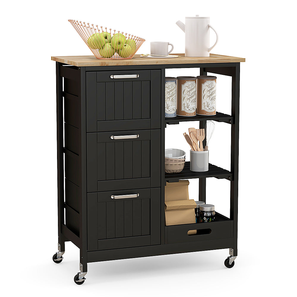 Costway Rolling Kitchen Island Utility Storage Cart w/ 3 Storage Drawers & Shelves - Black_9