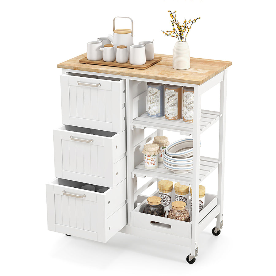 Costway Rolling Kitchen Island Utility Cart with 3 Storage Drawers & Open Shelves - White_0