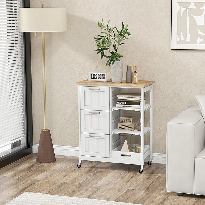 Costway Rolling Kitchen Island Utility Cart with 3 Storage Drawers & Open Shelves - White_3