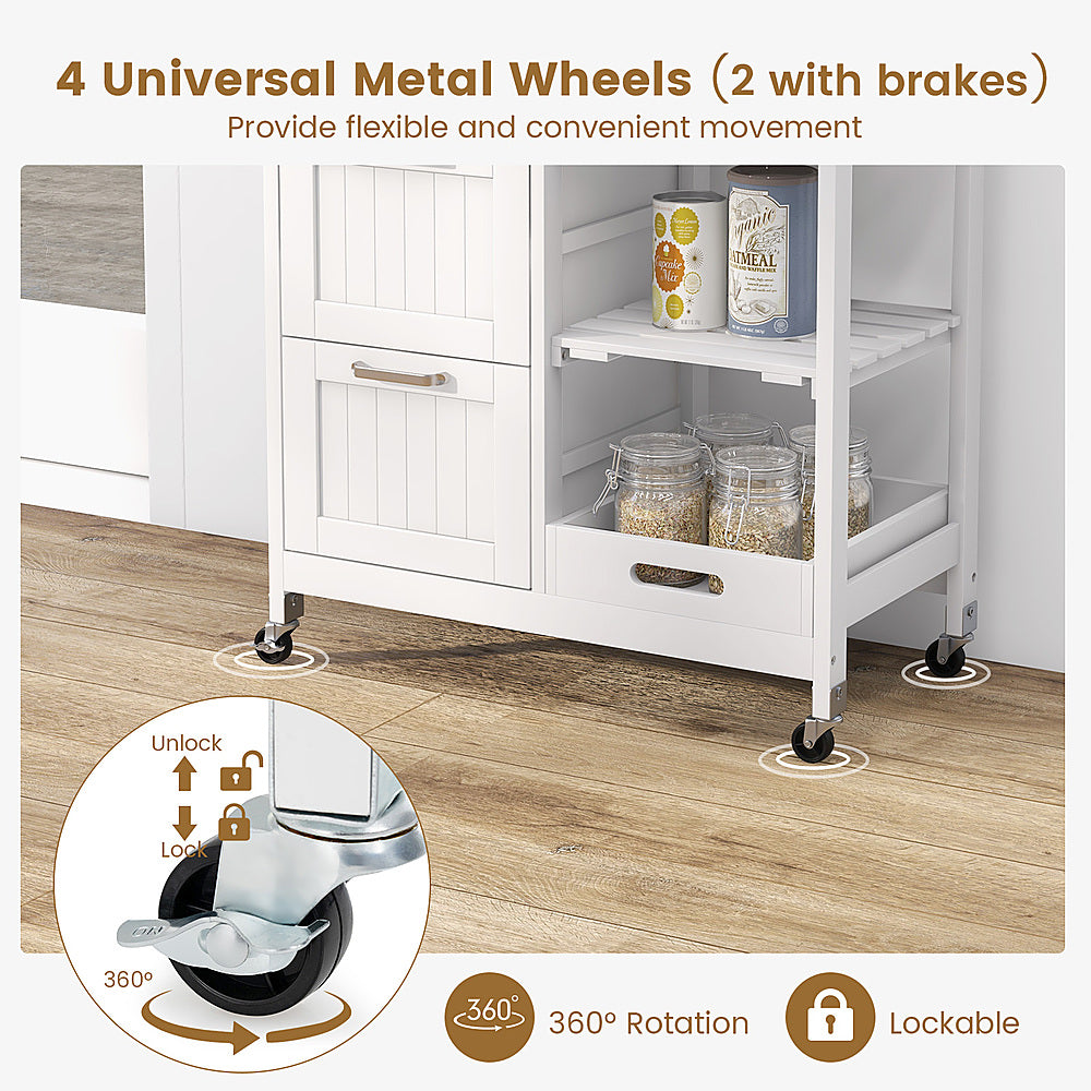 Costway Rolling Kitchen Island Utility Cart with 3 Storage Drawers & Open Shelves - White_6