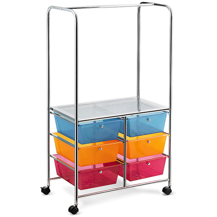 Costway 6 Drawer Rolling Storage Cart w/Hanging Bar Office School Organizer - Multicolor_0