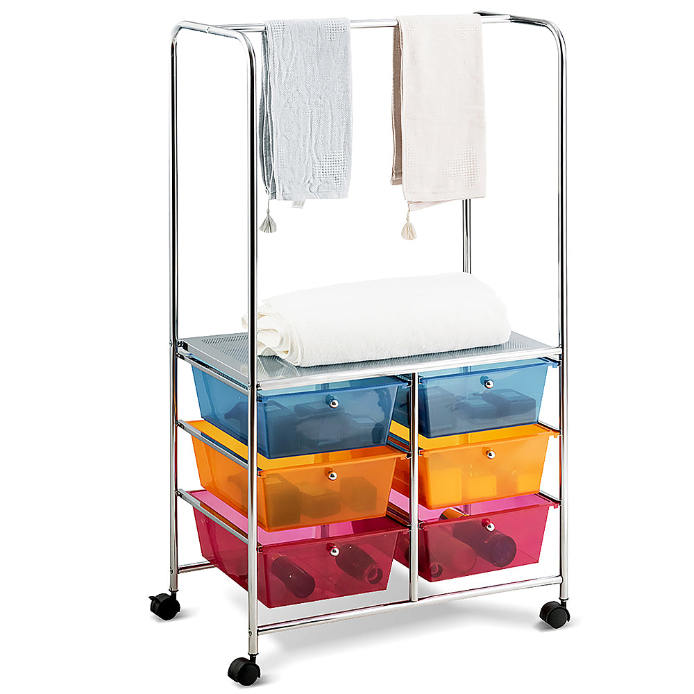 Costway 6 Drawer Rolling Storage Cart w/Hanging Bar Office School Organizer - Multicolor_9