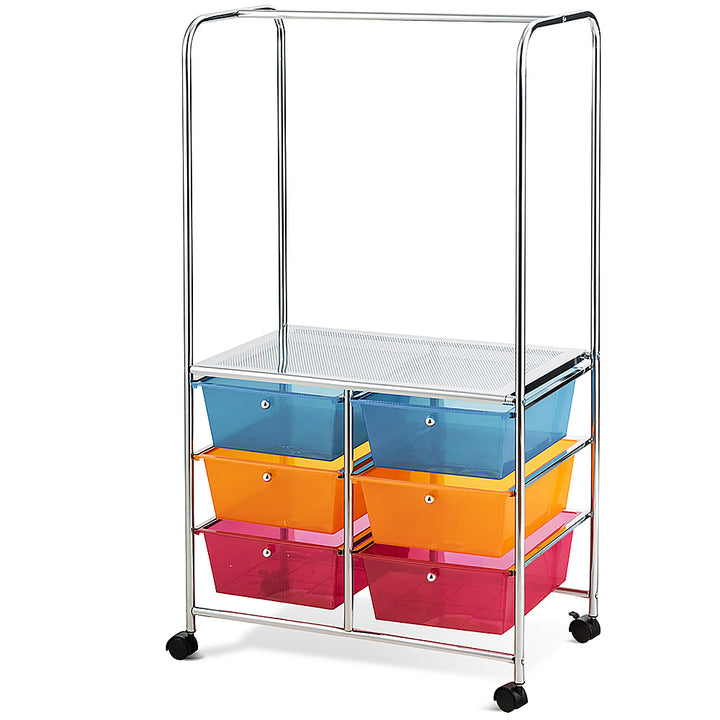 Costway 6 Drawer Rolling Storage Cart w/Hanging Bar Office School Organizer - Multicolor_10