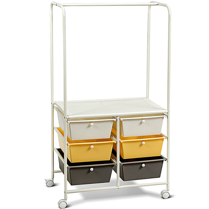 Costway 6 Drawer Rolling Storage Cart w/Hanging Bar Office School Organizer Yellow - Multicolor_0