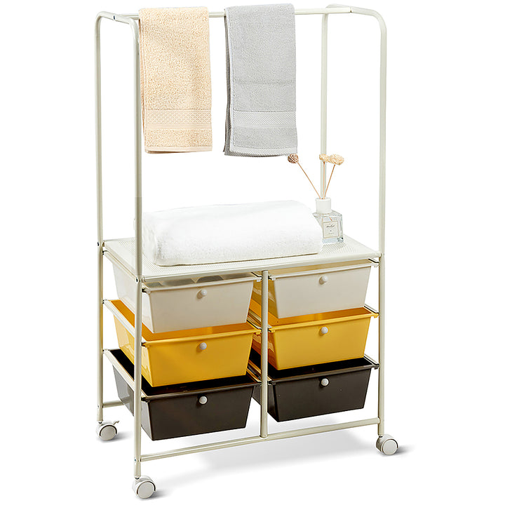 Costway 6 Drawer Rolling Storage Cart w/Hanging Bar Office School Organizer Yellow - Multicolor_9