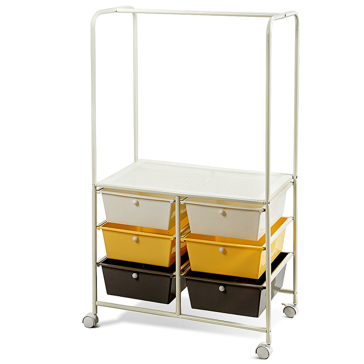 Costway 6 Drawer Rolling Storage Cart w/Hanging Bar Office School Organizer Yellow - Multicolor_10