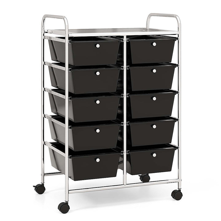 Costway 10-Drawer Storage Cart Utility Rolling Trolley Kitchen Office Organizer - Black_0