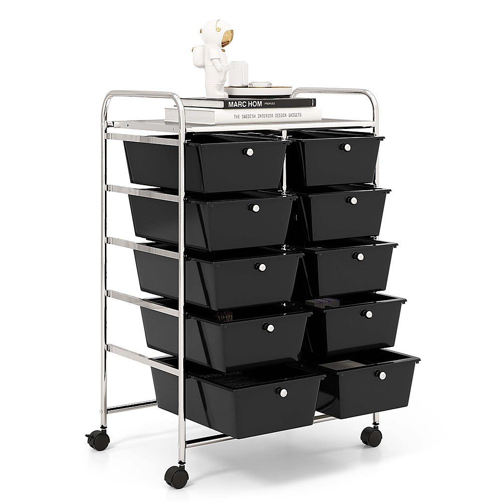 Costway 10-Drawer Storage Cart Utility Rolling Trolley Kitchen Office Organizer - Black_1