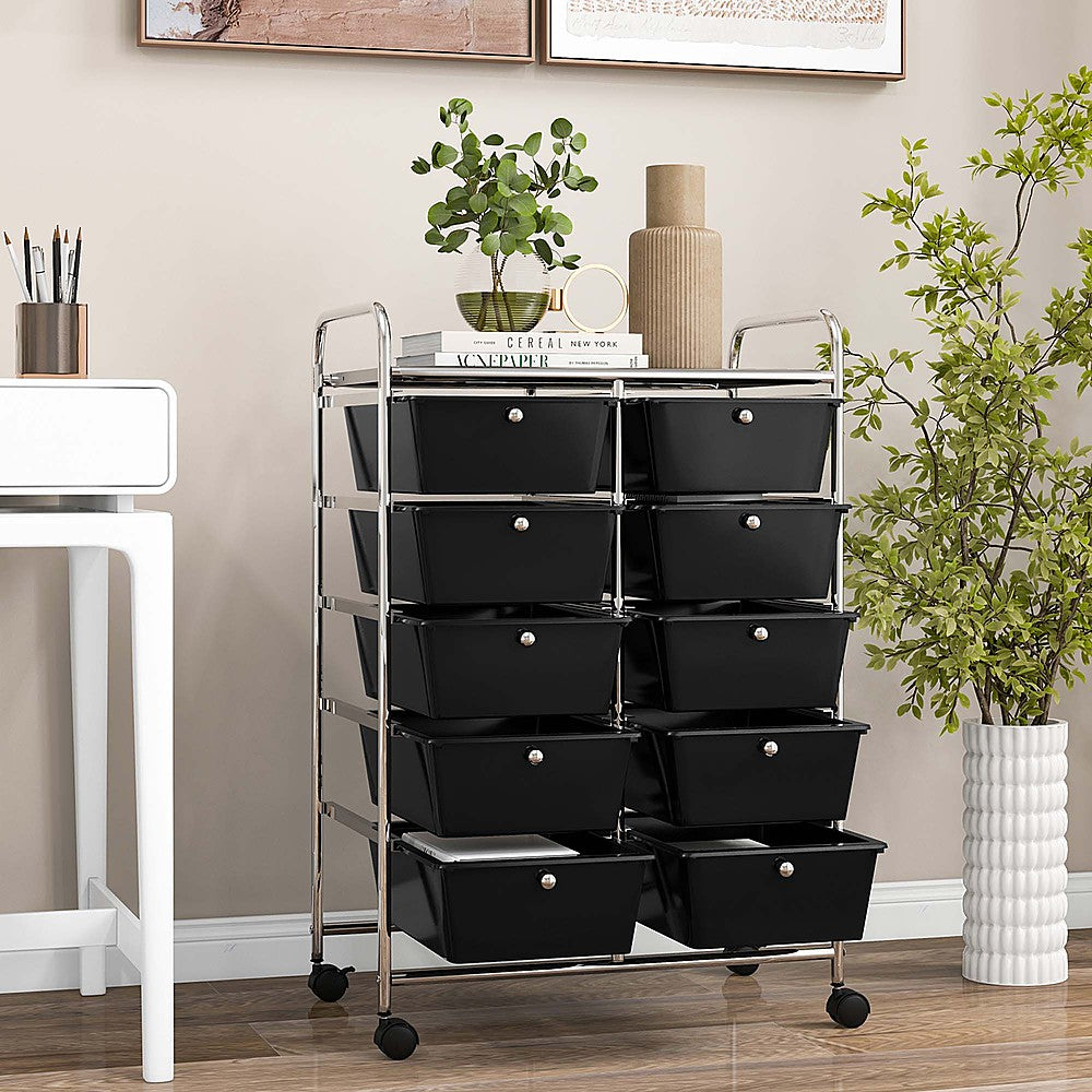 Costway 10-Drawer Storage Cart Utility Rolling Trolley Kitchen Office Organizer - Black_2