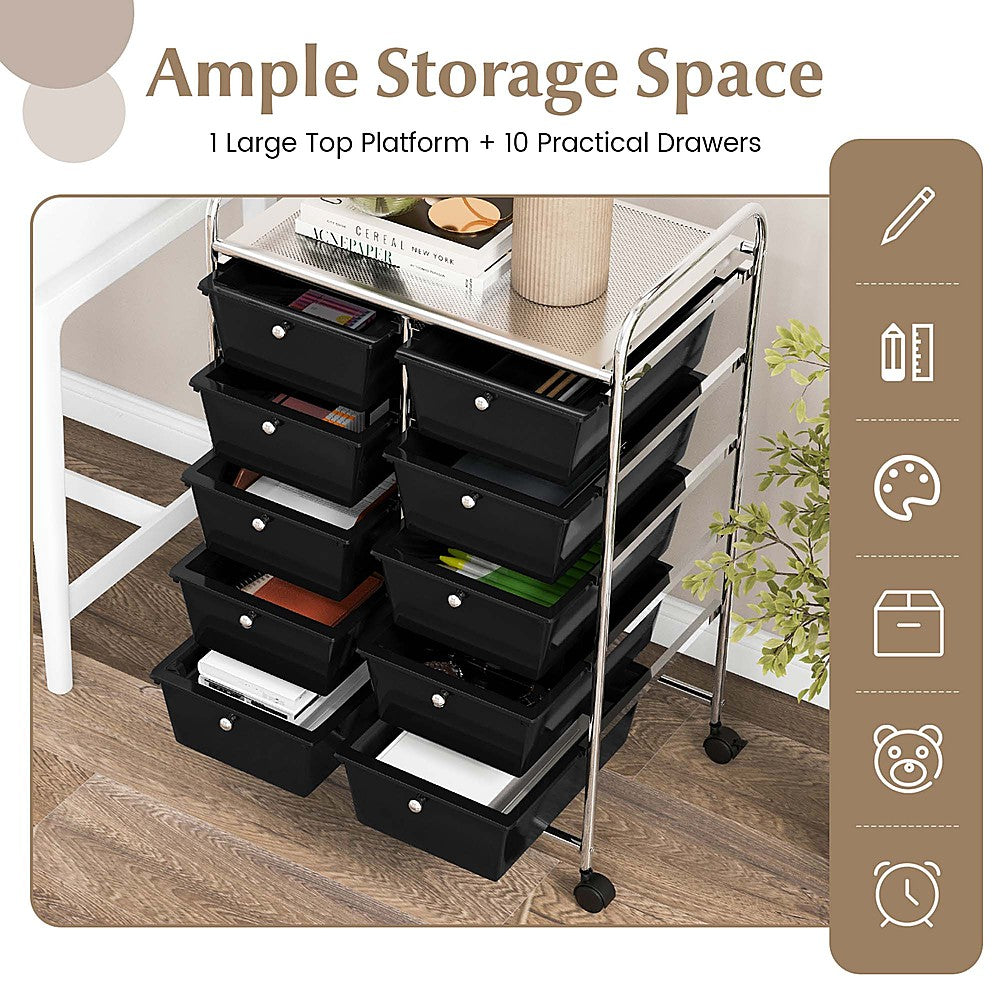 Costway 10-Drawer Storage Cart Utility Rolling Trolley Kitchen Office Organizer - Black_5