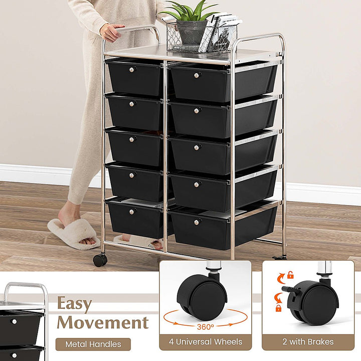 Costway 10-Drawer Storage Cart Utility Rolling Trolley Kitchen Office Organizer - Black_6