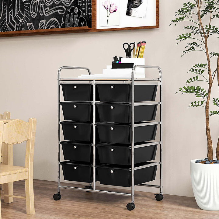 Costway 10-Drawer Storage Cart Utility Rolling Trolley Kitchen Office Organizer - Black_8