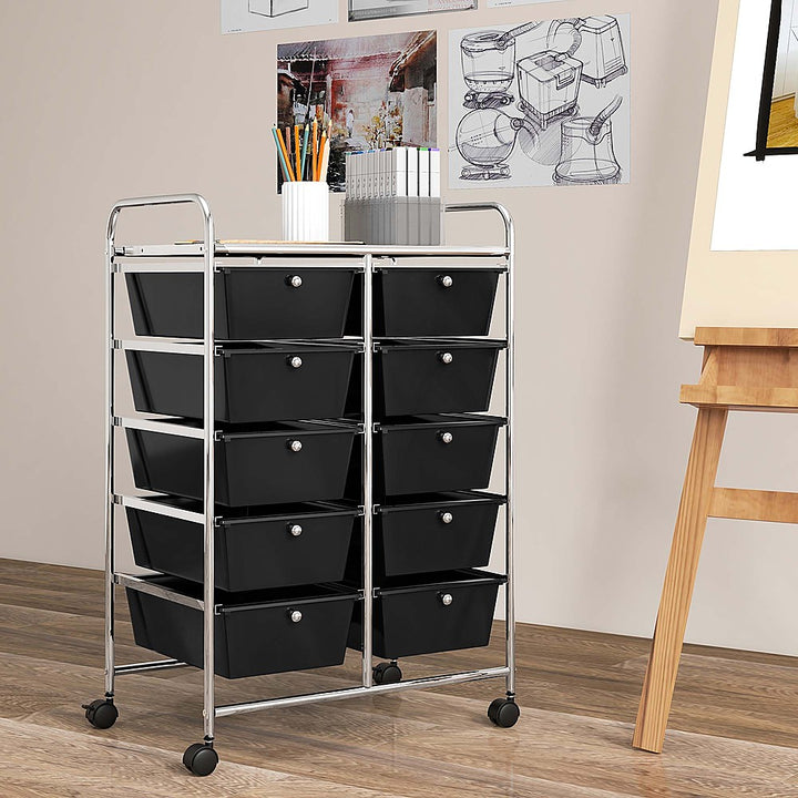 Costway 10-Drawer Storage Cart Utility Rolling Trolley Kitchen Office Organizer - Black_9