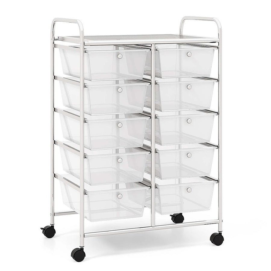 Costway 10-Drawer Storage Cart Utility Rolling Trolley Kitchen Organizer - Clear_0