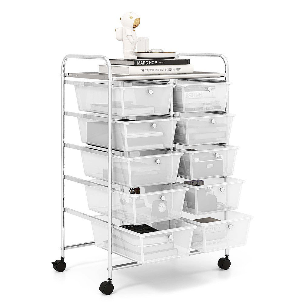 Costway 10-Drawer Storage Cart Utility Rolling Trolley Kitchen Organizer - Clear_1