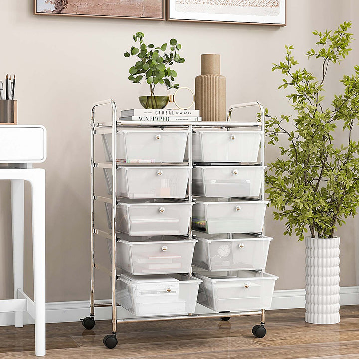 Costway 10-Drawer Storage Cart Utility Rolling Trolley Kitchen Organizer - Clear_2