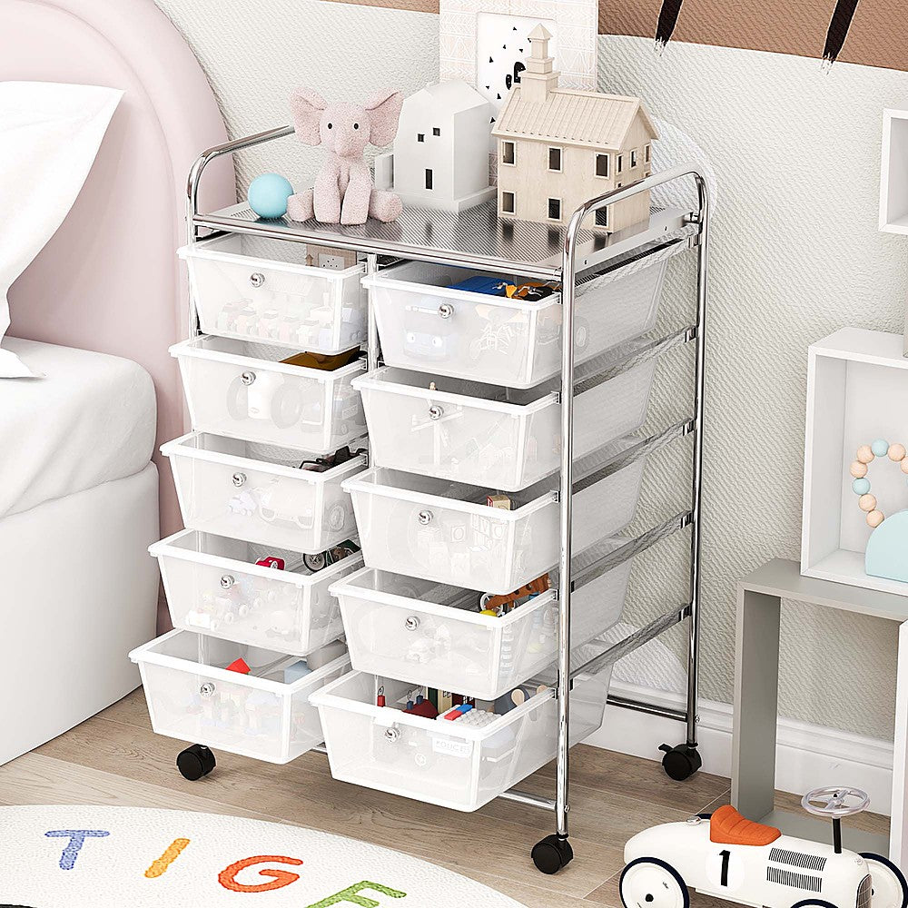 Costway 10-Drawer Storage Cart Utility Rolling Trolley Kitchen Organizer - Clear_3