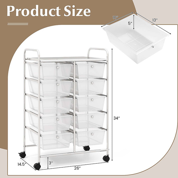 Costway 10-Drawer Storage Cart Utility Rolling Trolley Kitchen Organizer - Clear_4