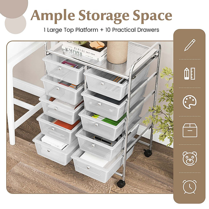 Costway 10-Drawer Storage Cart Utility Rolling Trolley Kitchen Organizer - Clear_5