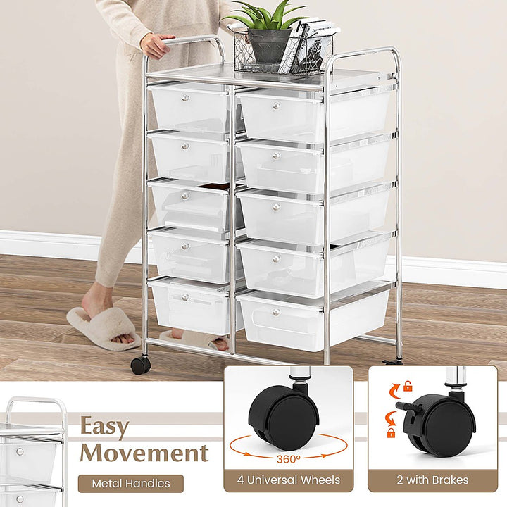 Costway 10-Drawer Storage Cart Utility Rolling Trolley Kitchen Organizer - Clear_6