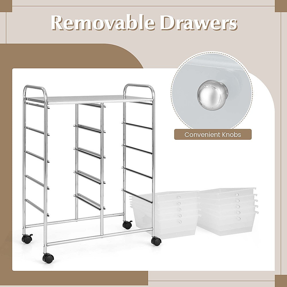 Costway 10-Drawer Storage Cart Utility Rolling Trolley Kitchen Organizer - Clear_7