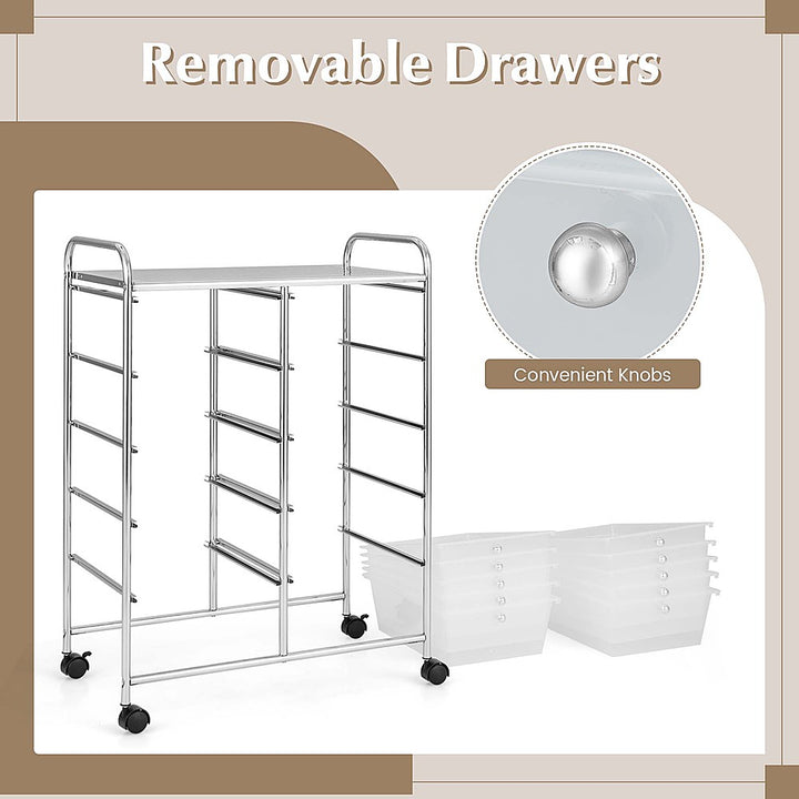 Costway 10-Drawer Storage Cart Utility Rolling Trolley Kitchen Organizer - Clear_7