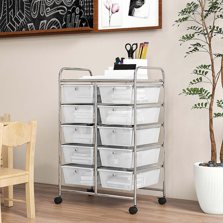 Costway 10-Drawer Storage Cart Utility Rolling Trolley Kitchen Organizer - Clear_8