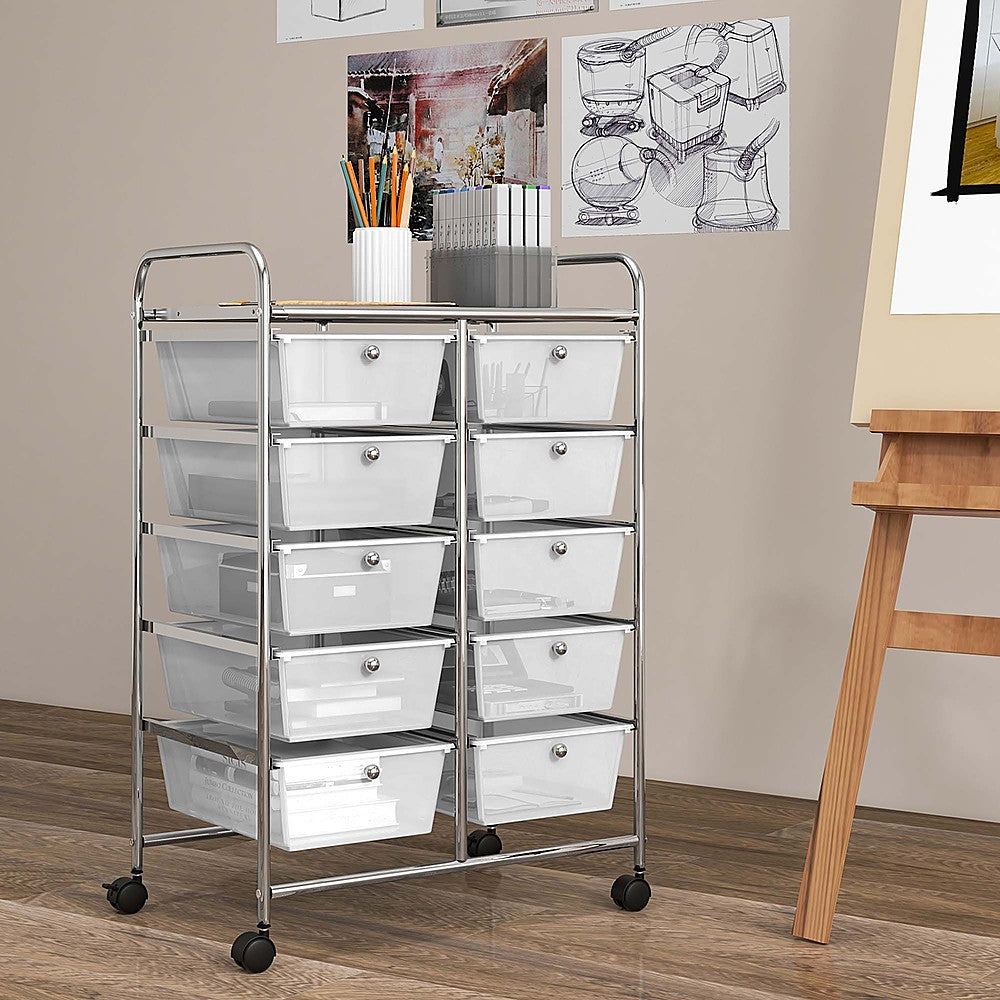 Costway 10-Drawer Storage Cart Utility Rolling Trolley Kitchen Organizer - Clear_9