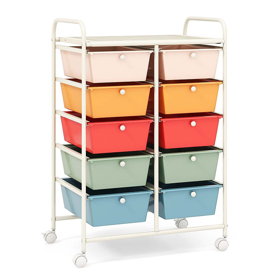 Costway 10-Drawer Storage Cart Utility Rolling Trolley Kitchen Office Organizer - Macaron_0