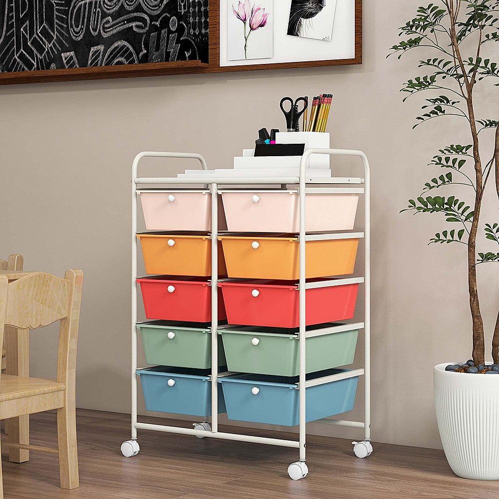 Costway 10-Drawer Storage Cart Utility Rolling Trolley Kitchen Office Organizer - Macaron_7