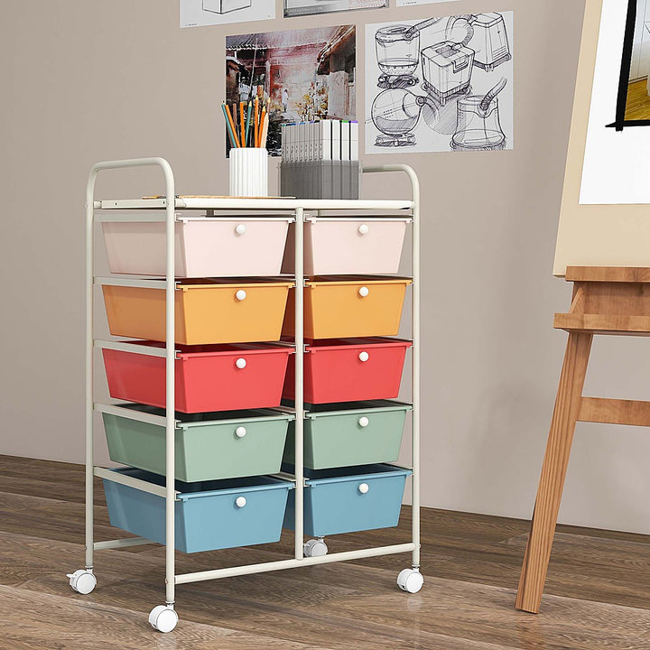 Costway 10-Drawer Storage Cart Utility Rolling Trolley Kitchen Office Organizer - Macaron_8