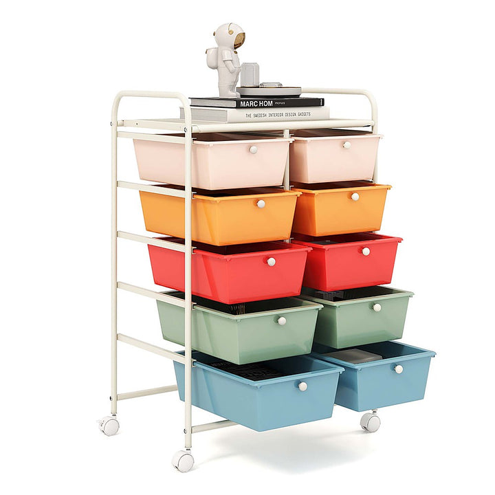 Costway 10-Drawer Storage Cart Utility Rolling Trolley Kitchen Office Organizer - Macaron_9