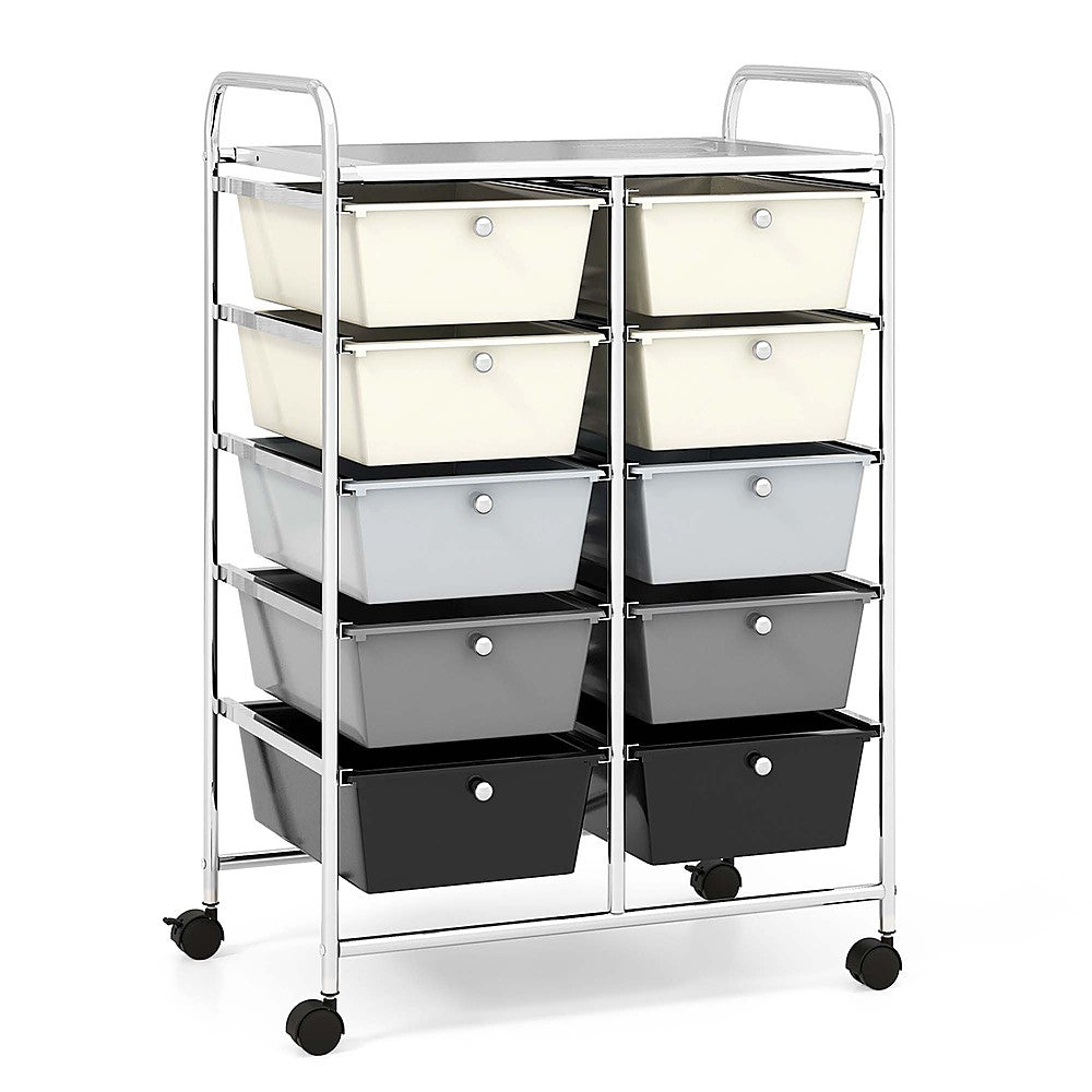 Costway 10-Drawer Storage Cart Utility Rolling Trolley Kitchen Organizer - Gradient Grey_0