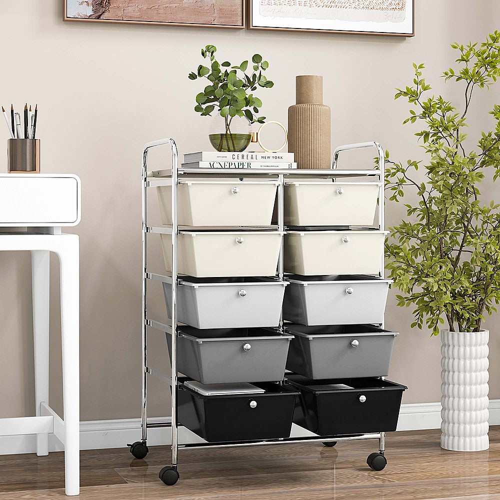 Costway 10-Drawer Storage Cart Utility Rolling Trolley Kitchen Organizer - Gradient Grey_1