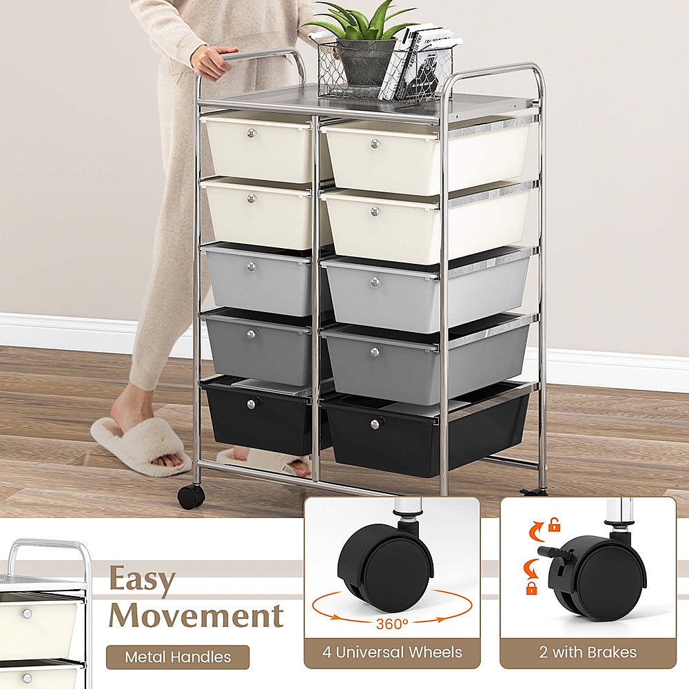 Costway 10-Drawer Storage Cart Utility Rolling Trolley Kitchen Organizer - Gradient Grey_5