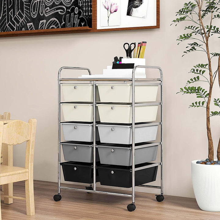 Costway 10-Drawer Storage Cart Utility Rolling Trolley Kitchen Organizer - Gradient Grey_7