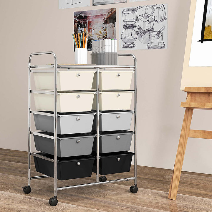 Costway 10-Drawer Storage Cart Utility Rolling Trolley Kitchen Organizer - Gradient Grey_8