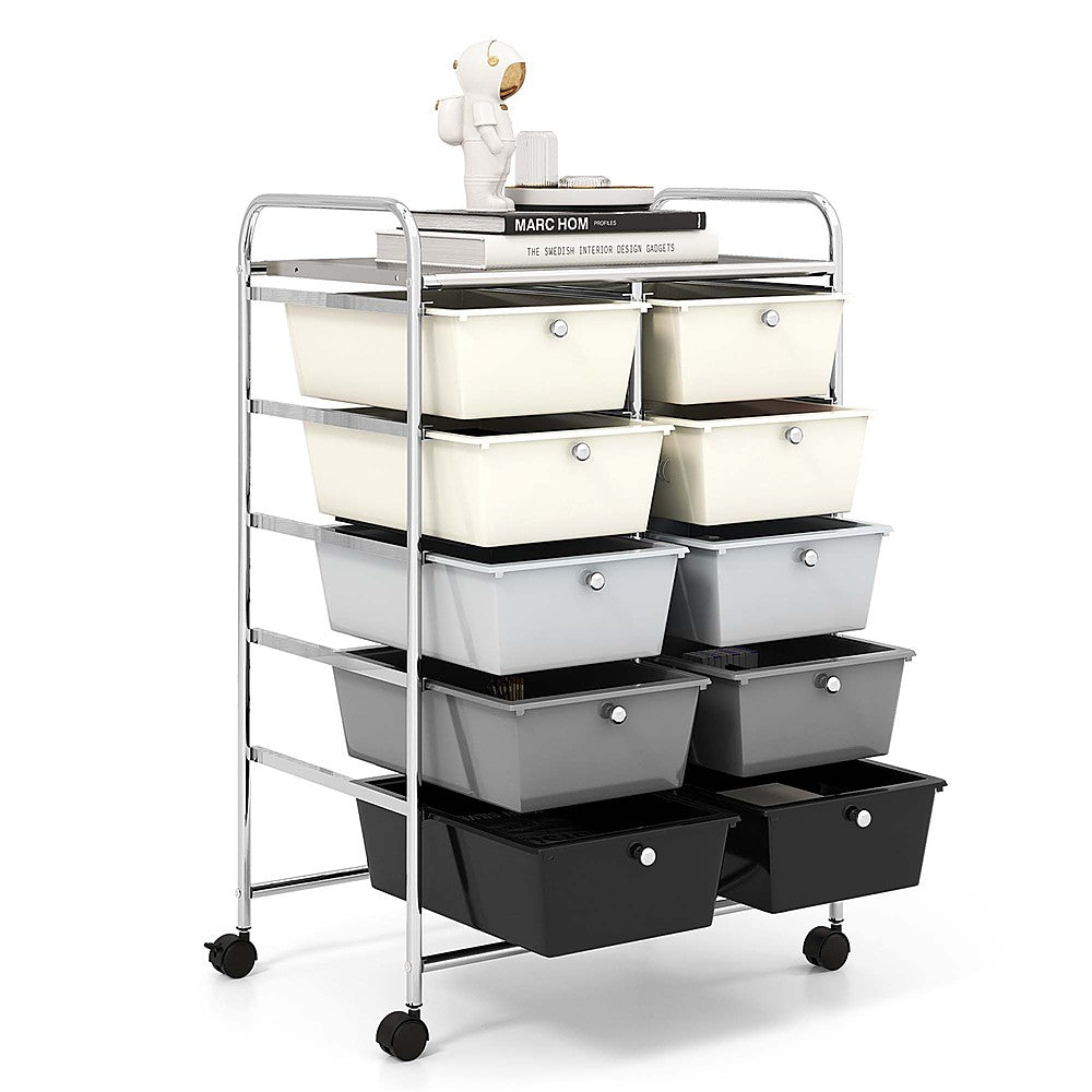 Costway 10-Drawer Storage Cart Utility Rolling Trolley Kitchen Organizer - Gradient Grey_9