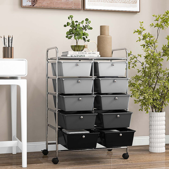 Costway 10-Drawer Storage Cart Utility Rolling Trolley Kitchen Organizer - Black Gradient_1