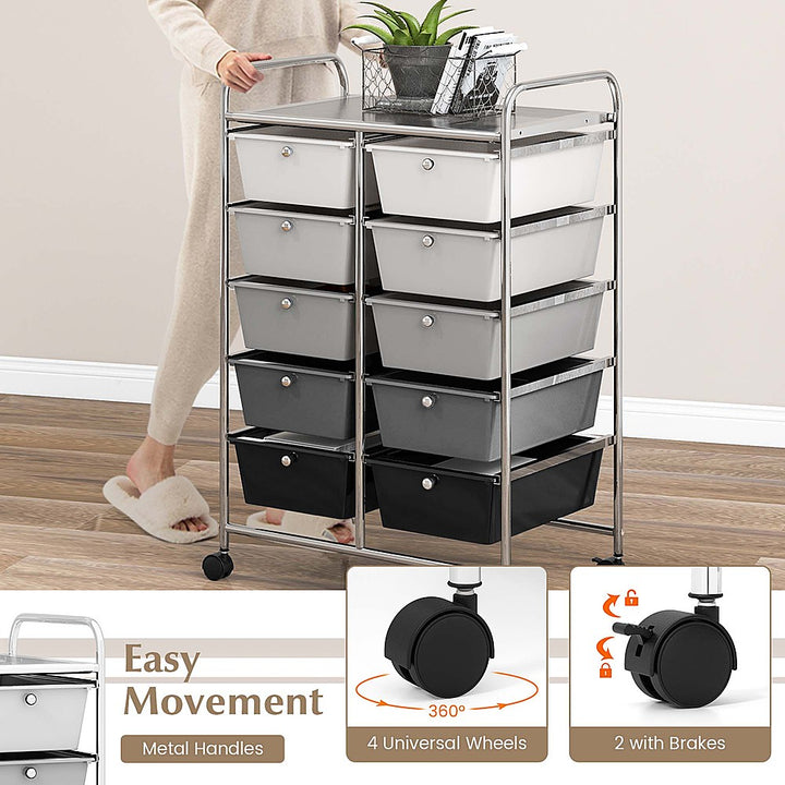 Costway 10-Drawer Storage Cart Utility Rolling Trolley Kitchen Organizer - Black Gradient_5