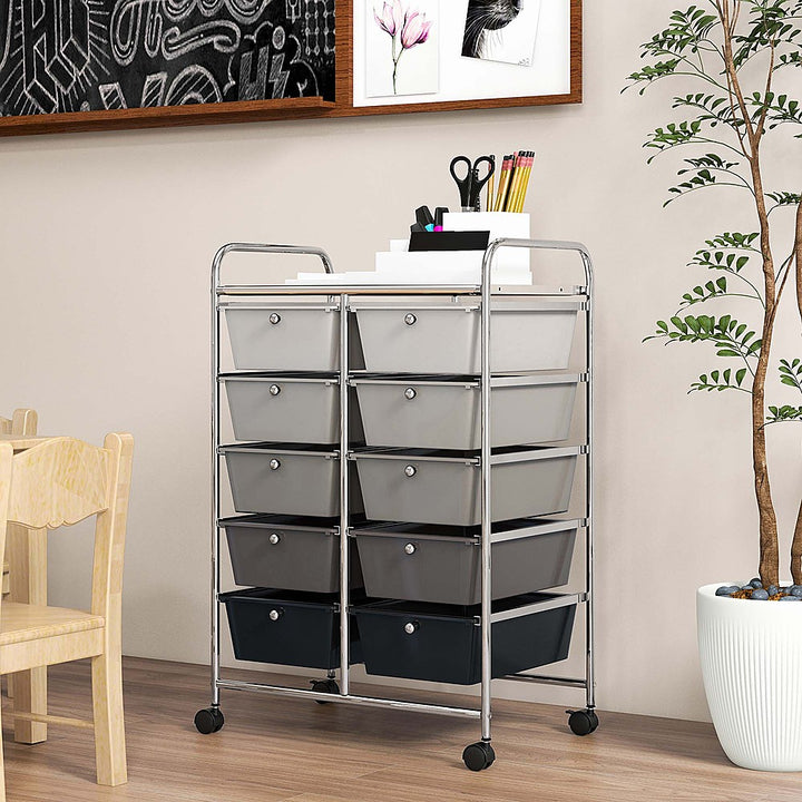 Costway 10-Drawer Storage Cart Utility Rolling Trolley Kitchen Organizer - Black Gradient_7