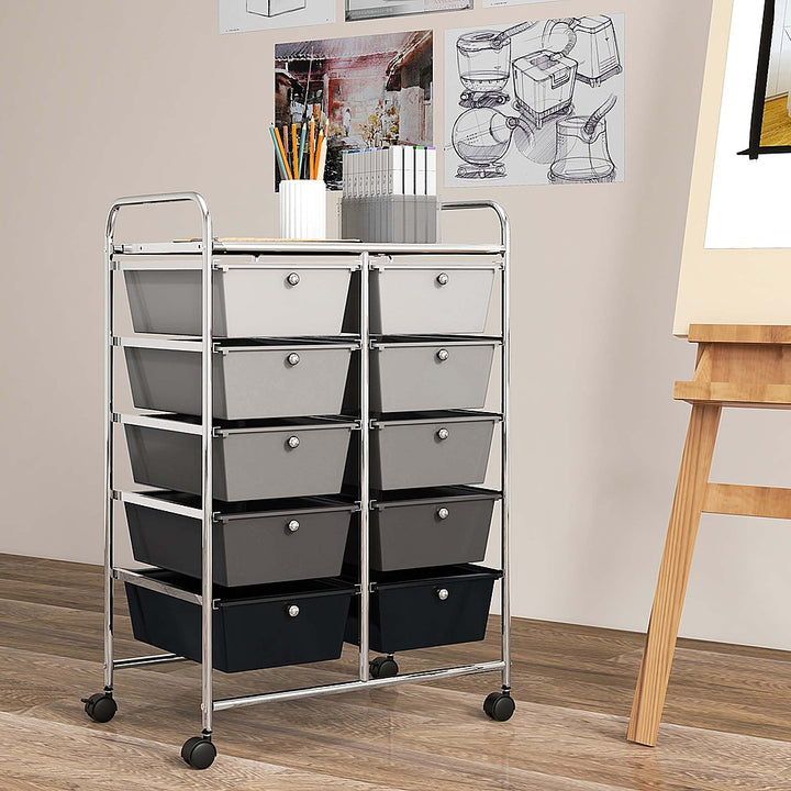 Costway 10-Drawer Storage Cart Utility Rolling Trolley Kitchen Organizer - Black Gradient_8